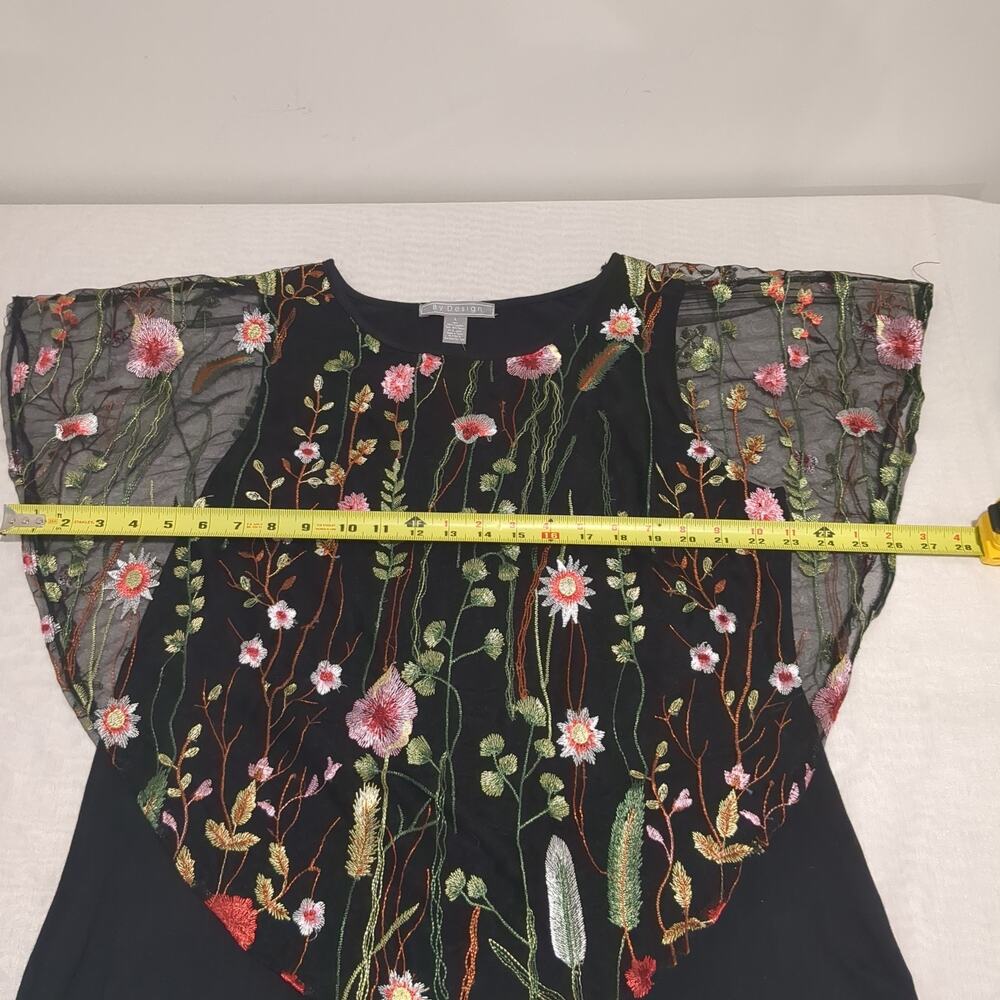 Women's Black Embroidered Sheer Mesh Top Floral Overlay Dark Fairy Boho Flowy - Picture 11 of 12